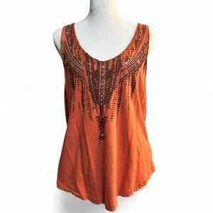Ecote Burnt Orange Tank Top with Beaded Accents
